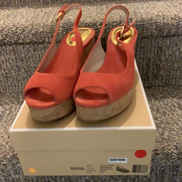 Michael Kors Natalia Sling Heels Suede Platforms Cork Heels 9 M - Picture 3 of 4